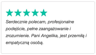 Serdecznie polecam, profesjonalne podejscie, peine zaangazowanie i zrozumienie. Pani Angelika, jest przemita i empatyczna osoba.